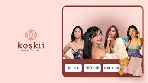 Koskii campaign card: the Koskii logo beside four fashion creators, tagged #Ethnic #Fashion #Tradition